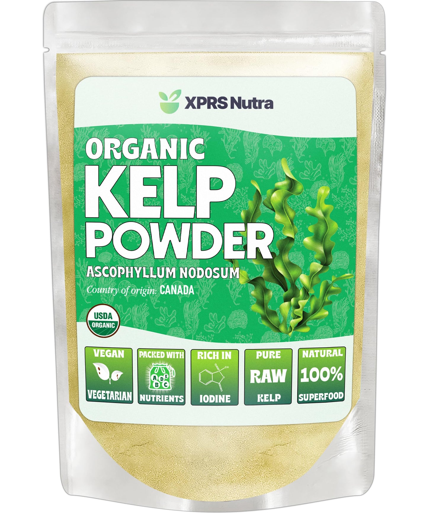 XPRS Nutra Organic Kelp Powder (Ascophyllum Nodosum) - Seaweed Powder with Iodine, Immune Vitamins & Minerals - Food Grade Kelp Supplement (16 oz) - Vegan Superfood for Skin Care
