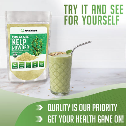 XPRS Nutra Organic Kelp Powder (Ascophyllum Nodosum) - Seaweed Powder with Iodine, Immune Vitamins & Minerals - Food Grade Kelp Supplement (16 oz) - Vegan Superfood for Skin Care