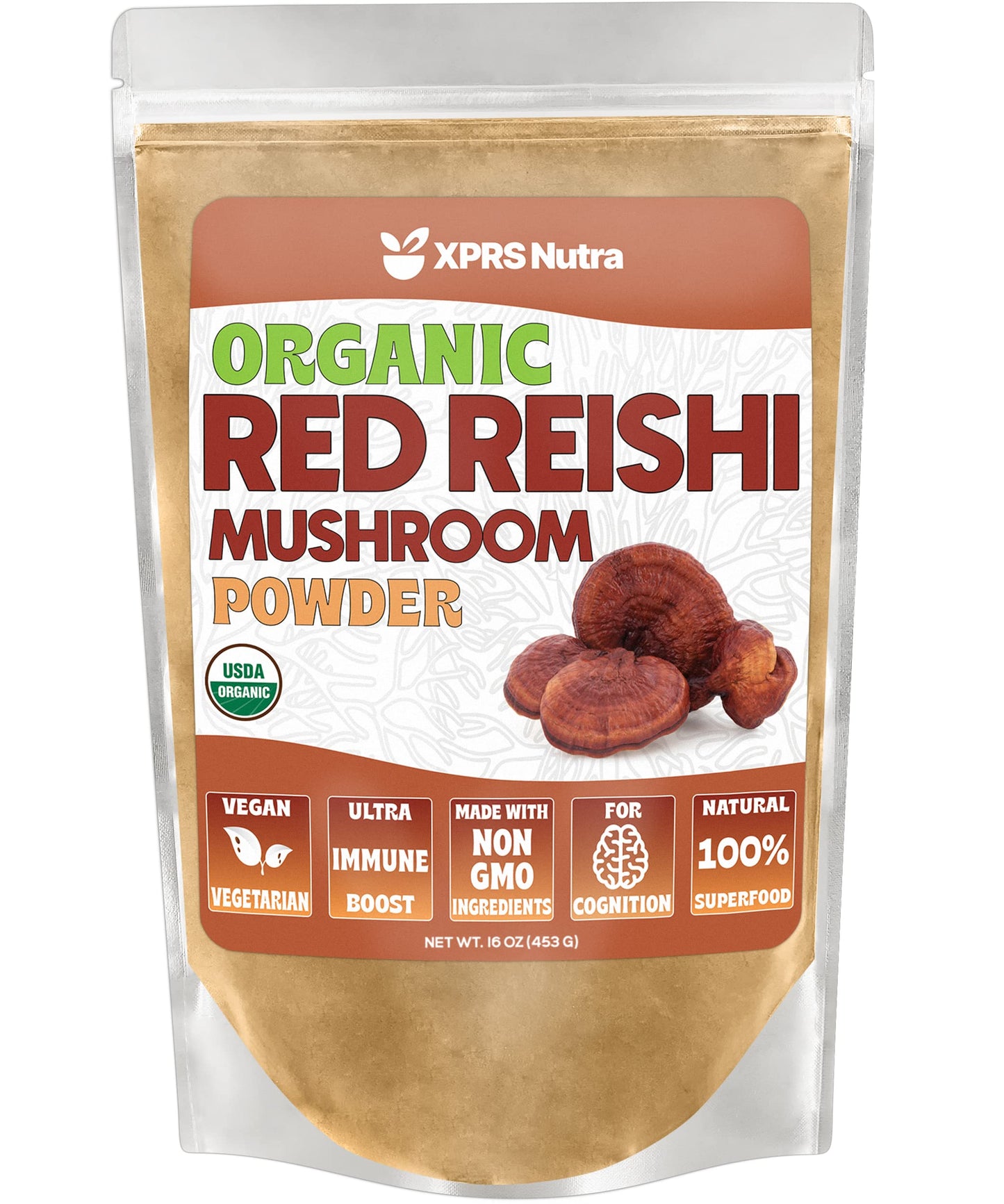 XPRS Nutra Organic Red Reishi Powder - 16 oz | Cognition & Longevity (Vegan)