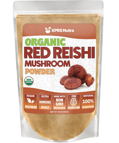 XPRS Nutra Organic Red Reishi Powder - 16 oz | Cognition & Longevity (Vegan)