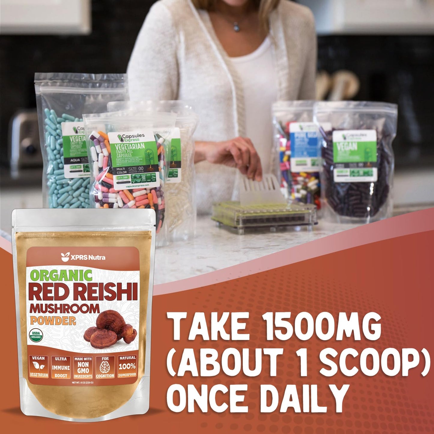 XPRS Nutra Organic Red Reishi Powder - 16 oz | Cognition & Longevity (Vegan)