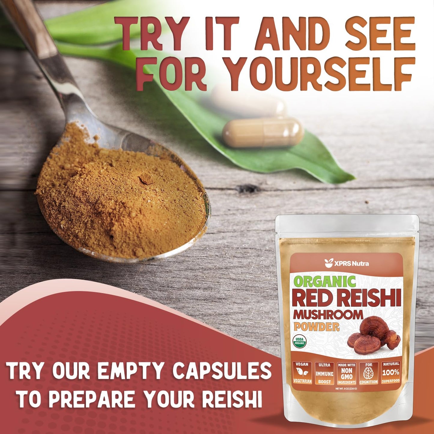 XPRS Nutra Organic Red Reishi Powder - 16 oz | Cognition & Longevity (Vegan)