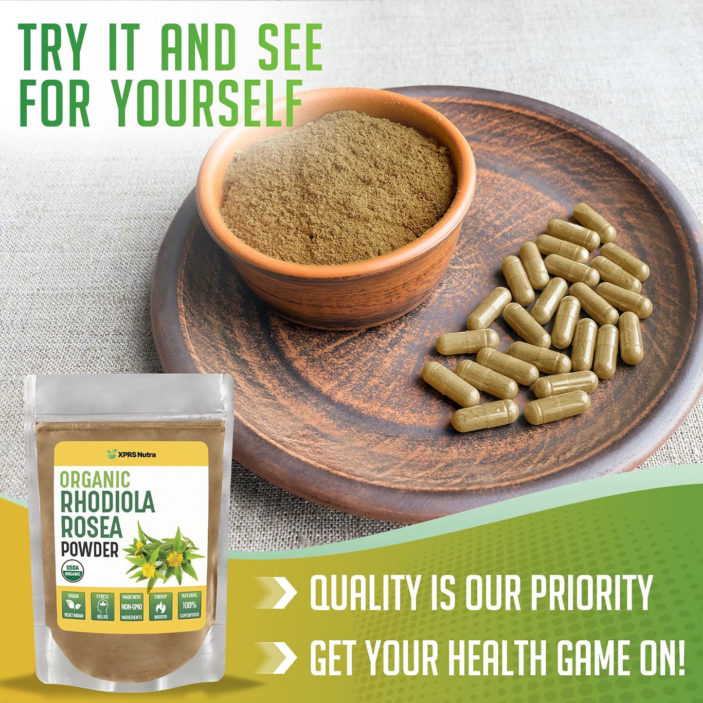 XPRS Nutra Organic Rhodiola Rosea Powder – Premium USDA Organic (4 oz)