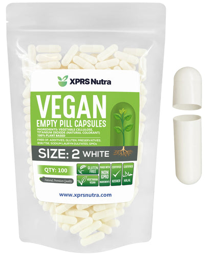 XPRS Nutra Size 2 Empty Capsules – 100 Vegan Veggie Caps (White) for DIY Filling