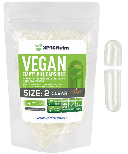 XPRS Nutra Size 2 Empty Capsules – 100 Clear Vegan Capsules for DIY Capsule Filling