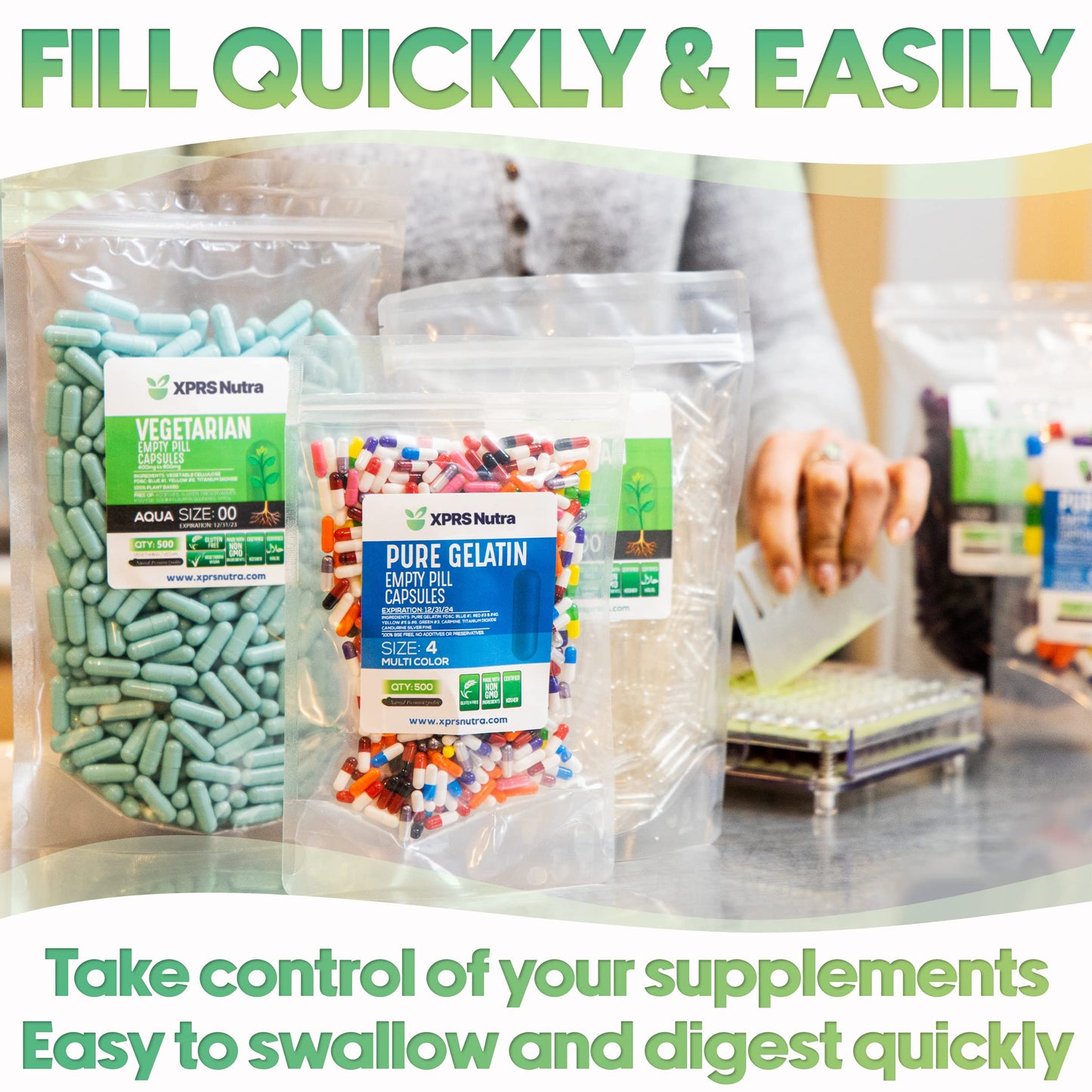 XPRS Nutra Size 2 Empty Capsules – 100 Vegan Veggie Caps (White) for DIY Filling
