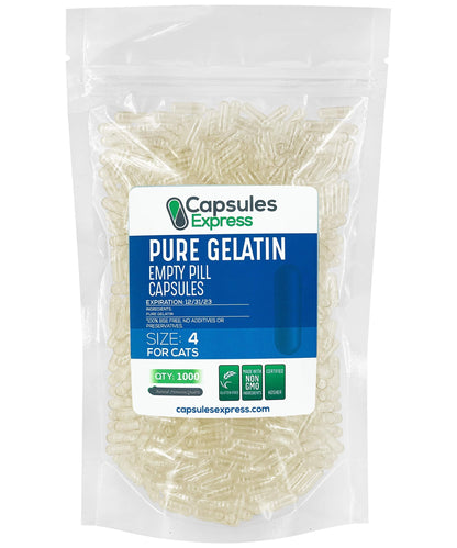 XPRS Nutra Size 4 Empty Gelatin Capsules for Cats - Clear Pill Caps (1000 Count)