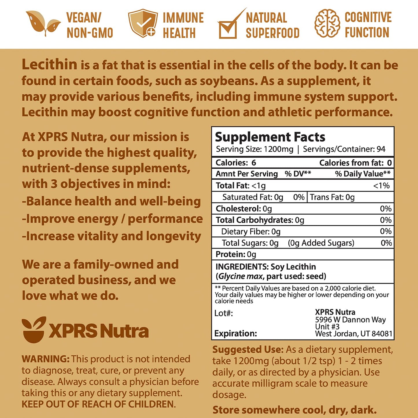 XPRS Nutra Soy Lecithin Powder – Food Grade Emulsifier (Vegan, 4 oz)