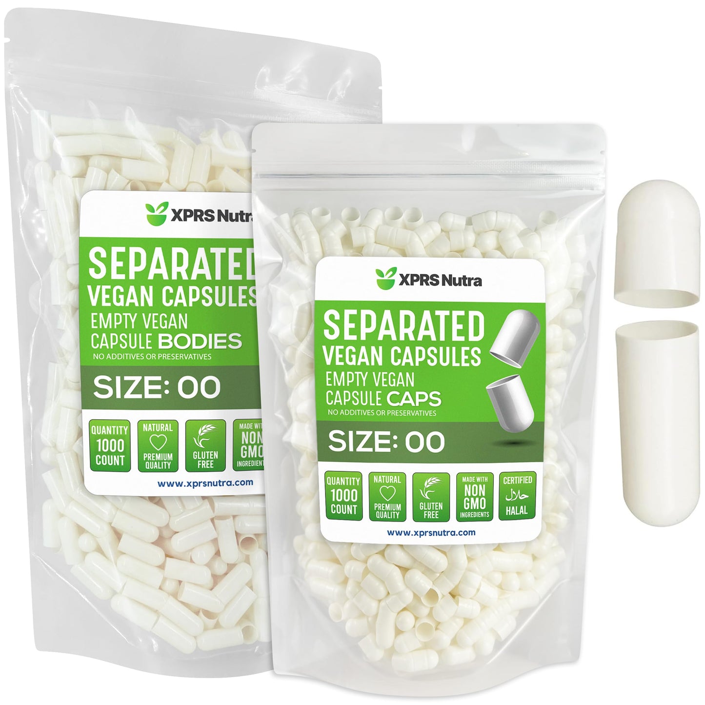 XPRS Nutra Vegan Size 00 Separated Capsules – 1000 Count | Empty Capsules for DIY Filling