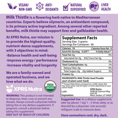 XPRS Nutra Organic Milk Thistle Seed Powder 16oz – Silymarin & Antioxidants