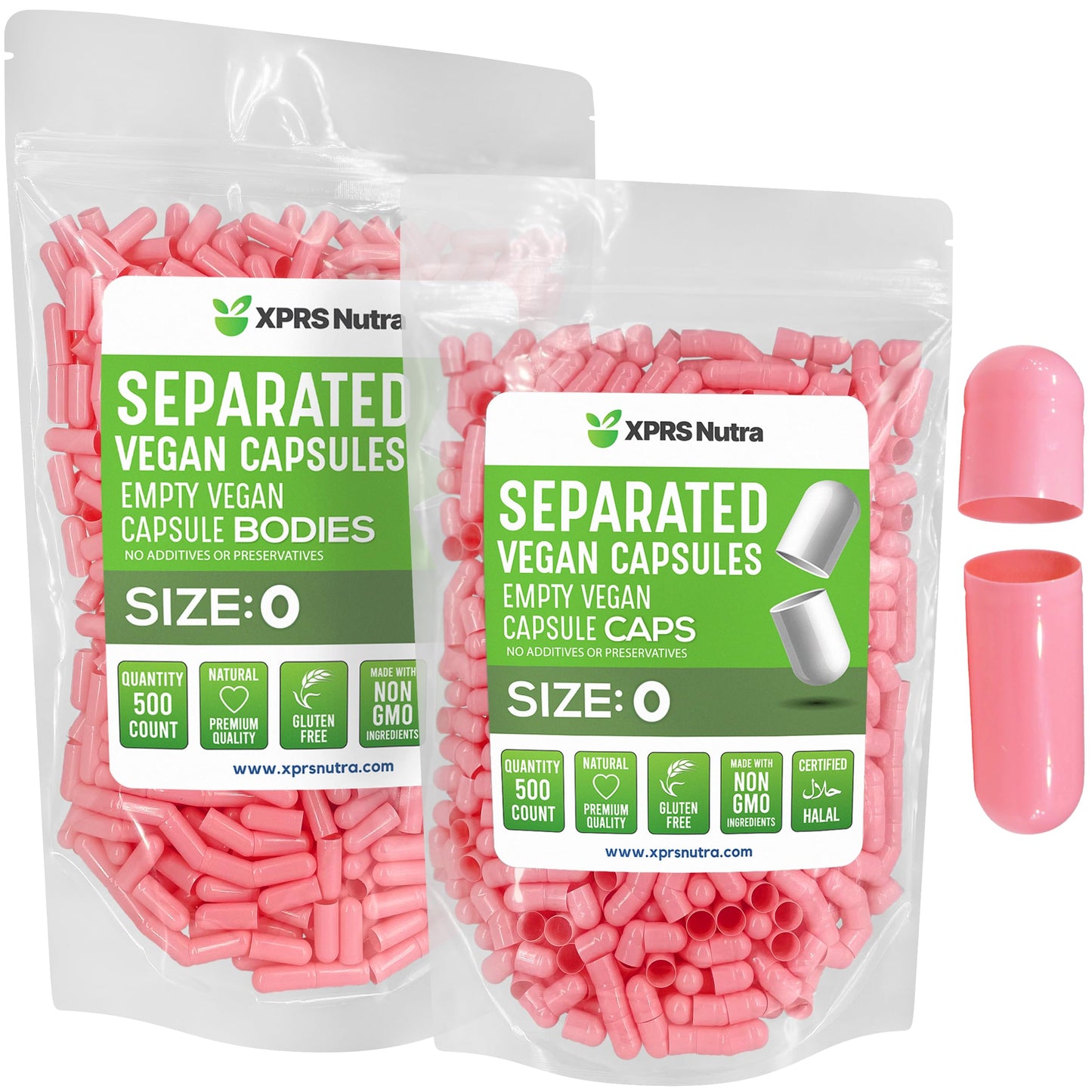 XPRS Nutra Vegan Size 0 Separated Capsules – 500 Count Premium Empty Capsules for DIY Supplement Filling (Pink)