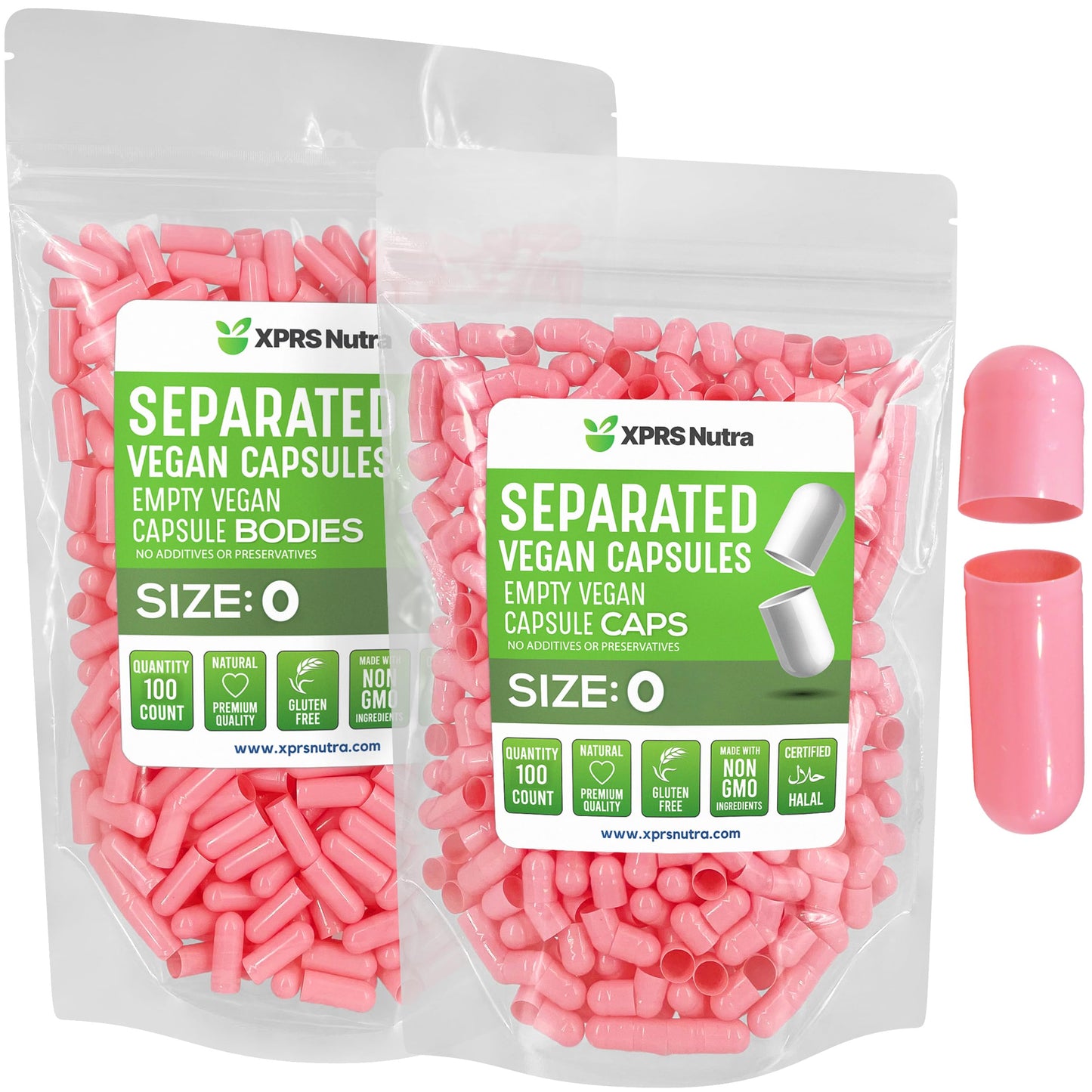 XPRS Nutra Vegan Size 0 Separated Capsules – 100 Count (Pink)