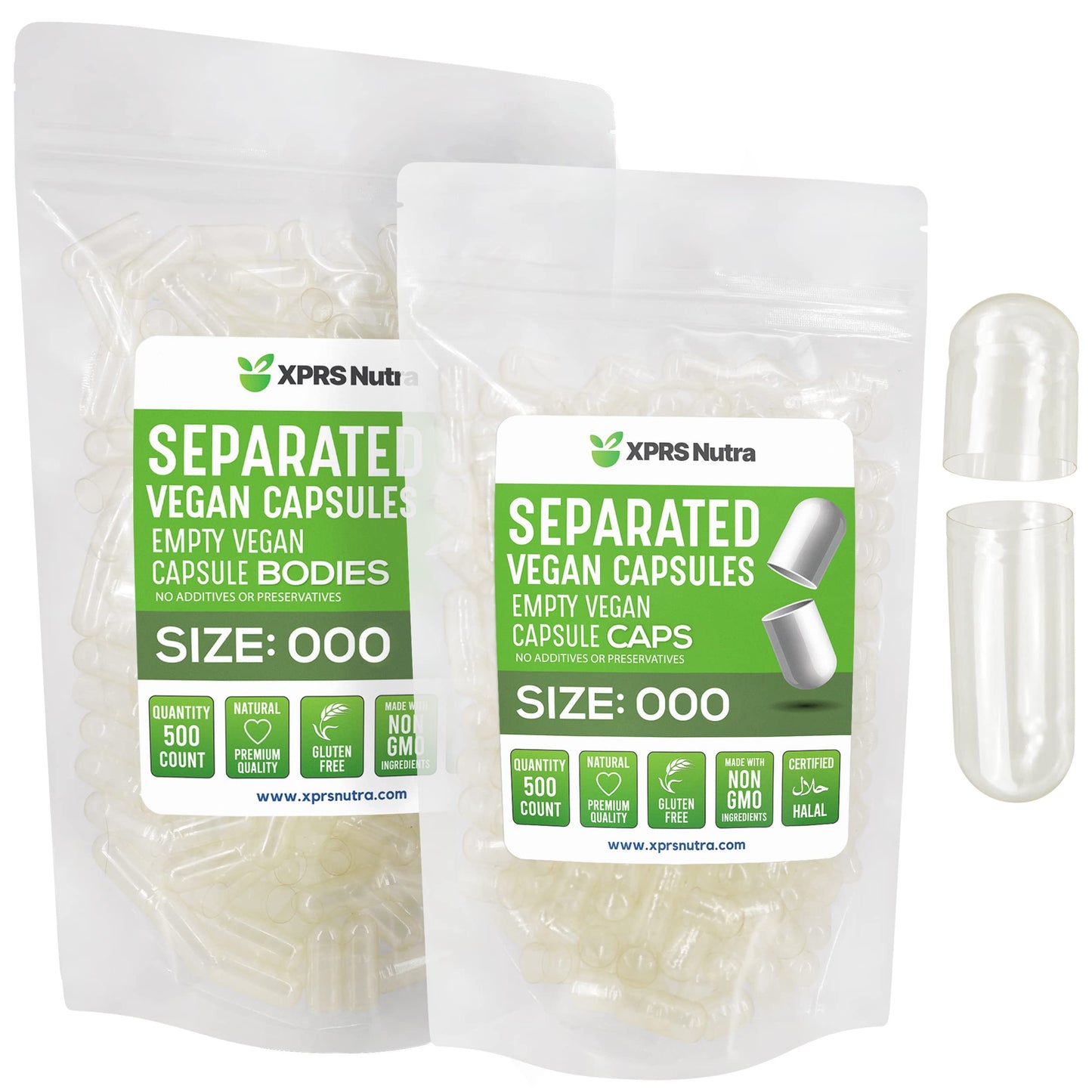 XPRS Nutra Vegan Size 000 Separated Capsules – 500 Count