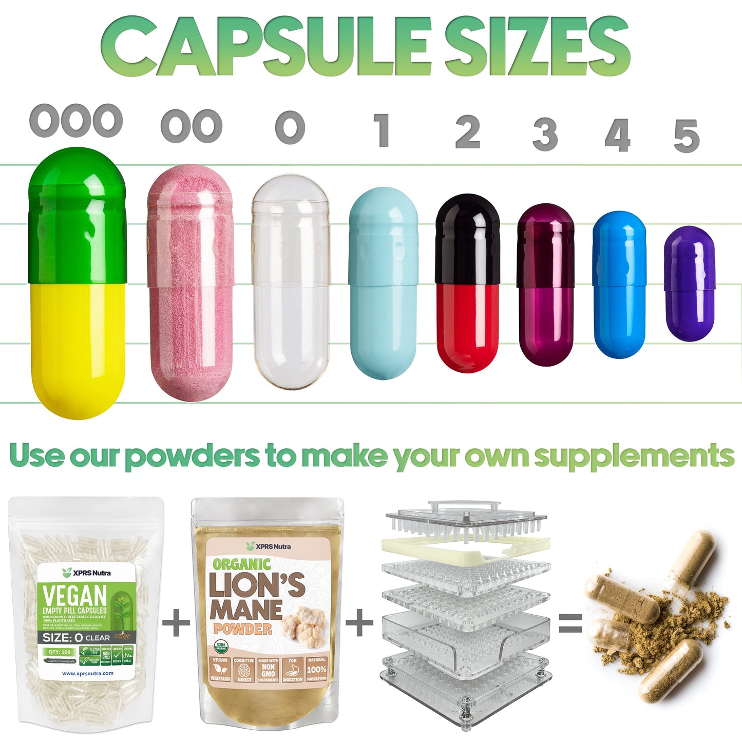 XPRS Nutra Vegan Size 000 Separated Capsules – 500 Count