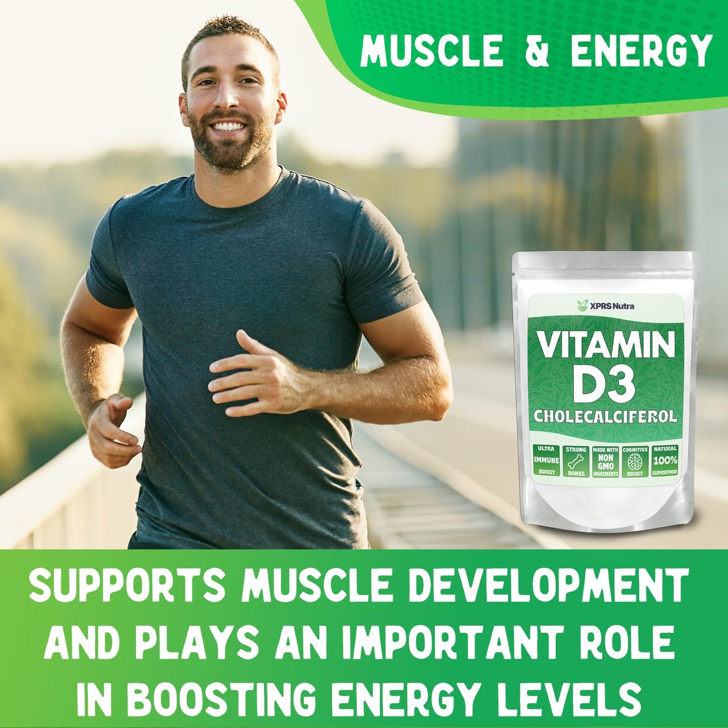 XPRS Nutra Vitamin D3 Powder (Cholecalciferol) - Unflavored D3 for Bones & Immunity - Vitamin D Powder Supplements (4 Ounce)