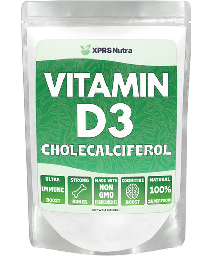 XPRS Nutra Vitamin D3 Powder (Cholecalciferol) - Unflavored D3 for Bones & Immunity - Vitamin D Powder Supplements (4 Ounce)