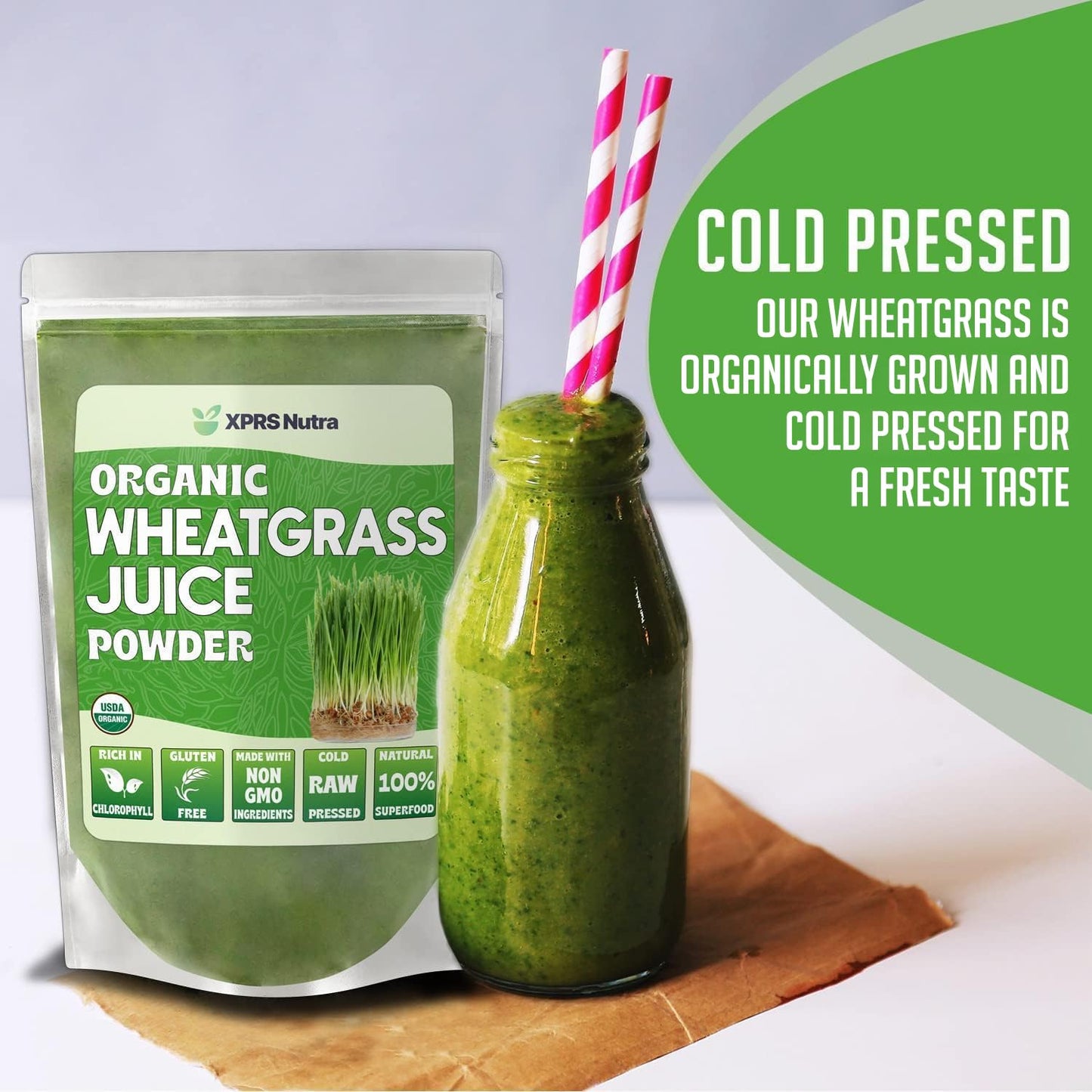 XPRS Nutra Organic Wheatgrass Juice Powder – Sustainably Grown – 16 oz