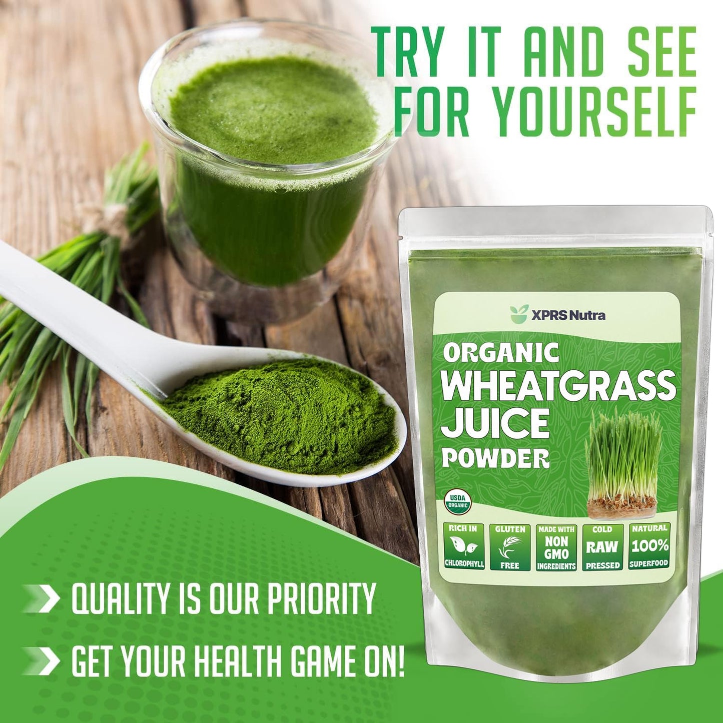 XPRS Nutra Organic Wheatgrass Juice Powder – Sustainably Grown – 16 oz