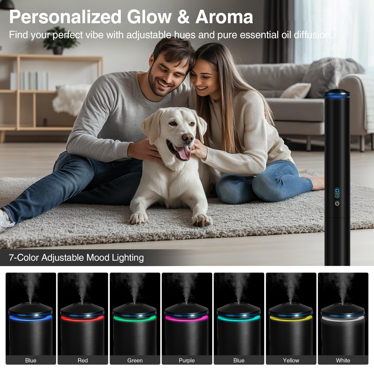 XspideM Waterless Scent Diffuser Starter Kit — 2,000 Sq Ft Coverage, 5 Oils, Remote, Black, 40in