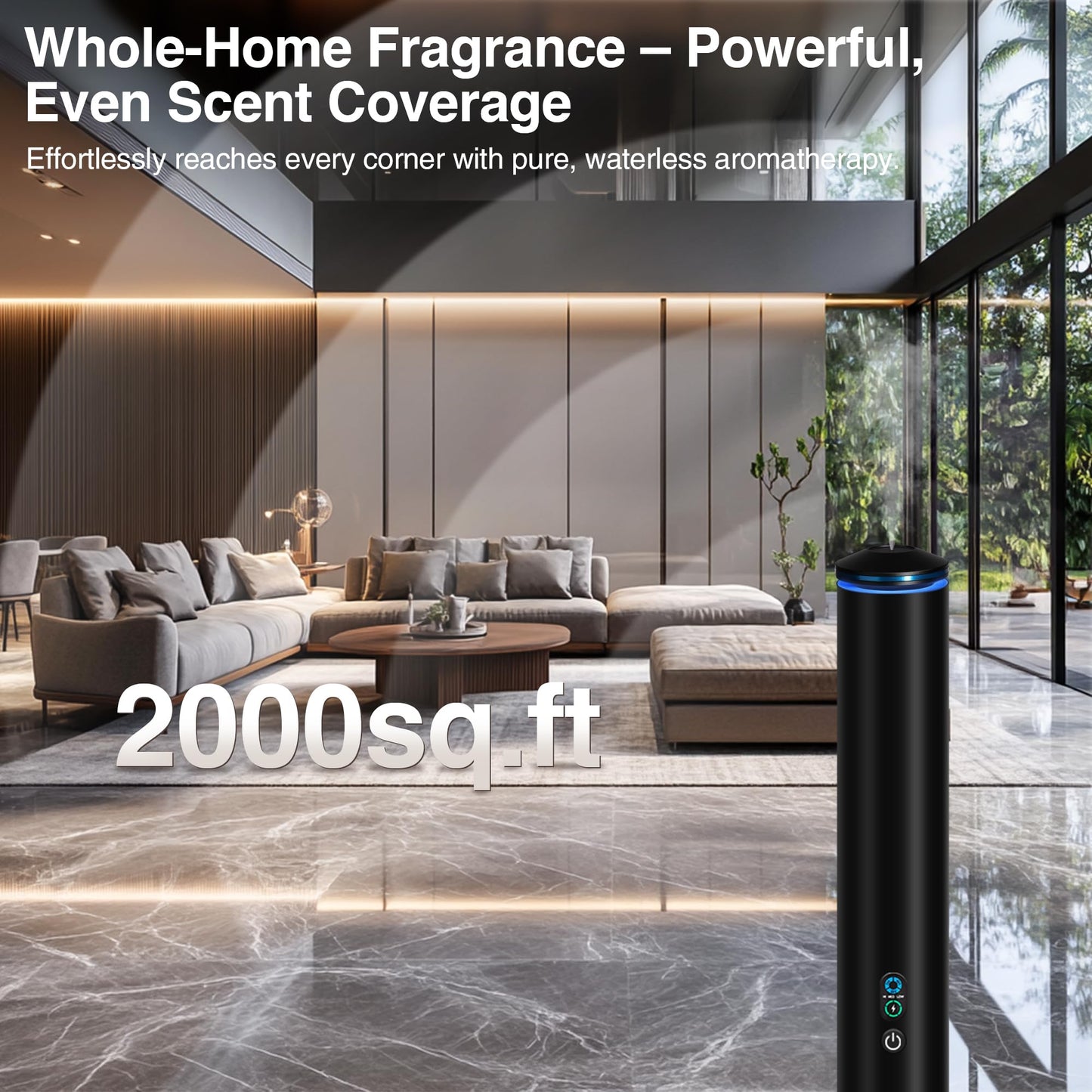 XspideM Waterless Scent Diffuser Starter Kit — 2,000 Sq Ft Coverage, 5 Oils, Remote, Black, 40in