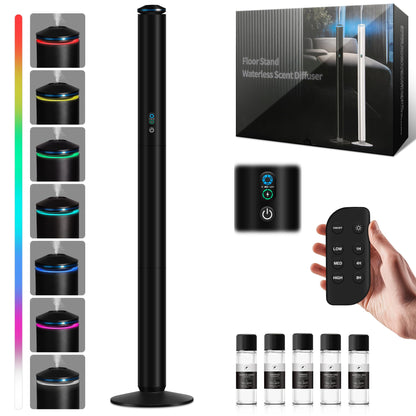 XspideM Waterless Scent Diffuser Starter Kit — 2,000 Sq Ft Coverage, 5 Oils, Remote, Black, 40in