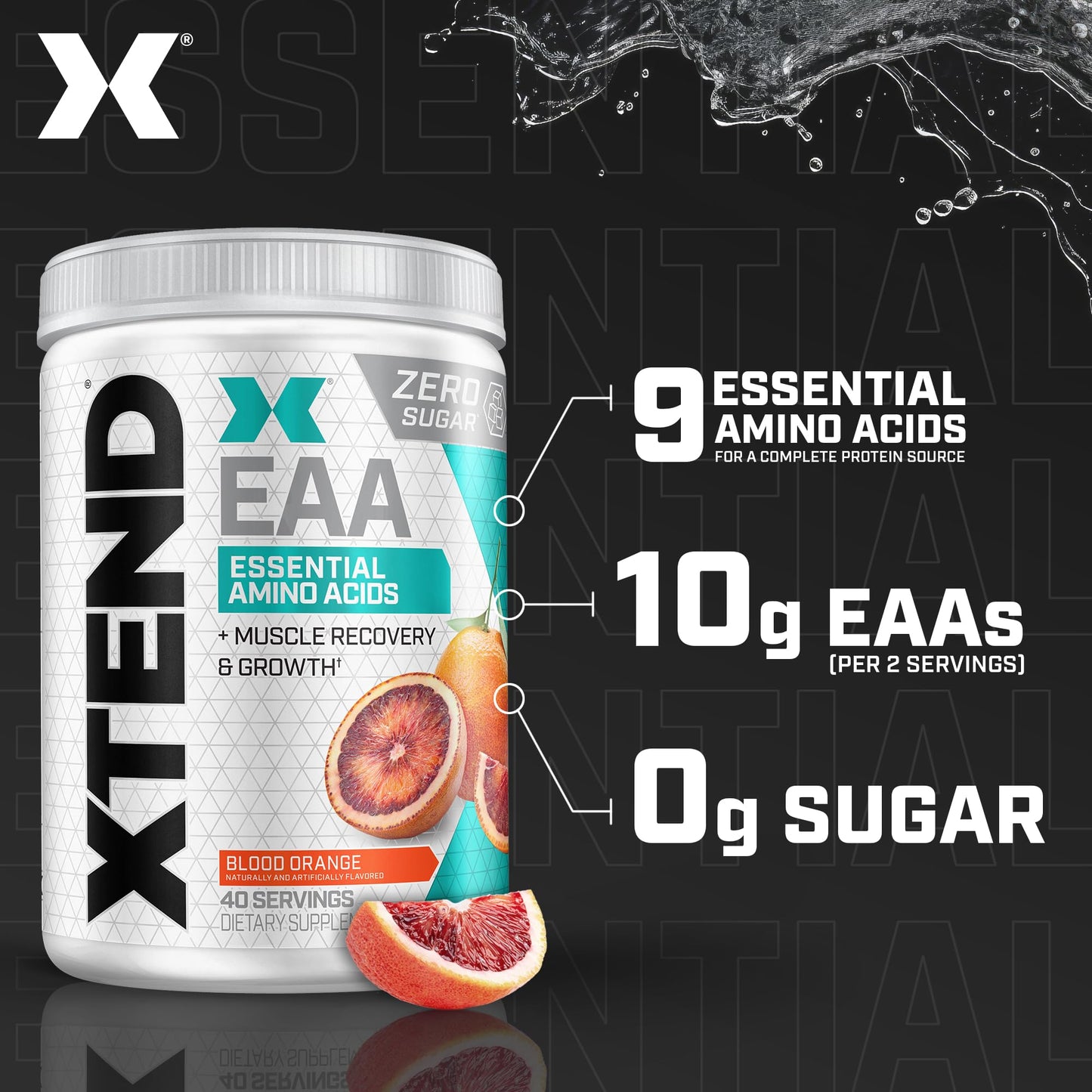 Xtend Scivation EAA + BCAA Powder - 9 Essential Amino Acids, 10g EAAs per 2 Servings, Blood Orange