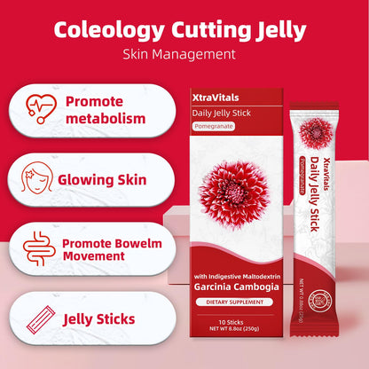 XtraVitals Coleology Cutting Jelly – Korean Jelly Sticks with 1200mg Garcinia Cambogia, Chia, Collagen, Detox & Digestion, Pomegranate Flavor, 10 Sticks
