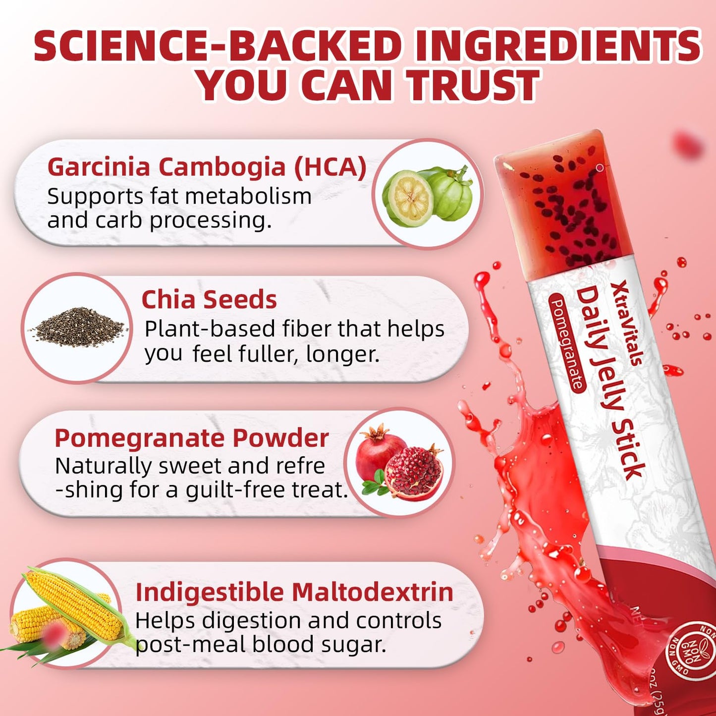 XtraVitals Coleology Cutting Jelly – Korean Jelly Sticks with 1200mg Garcinia Cambogia, Chia, Collagen, Detox & Digestion, Pomegranate Flavor, 10 Sticks