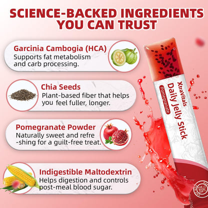 XtraVitals Coleology Cutting Jelly – Korean Jelly Sticks with 1200mg Garcinia Cambogia, Chia, Collagen, Detox & Digestion, Pomegranate Flavor, 10 Sticks