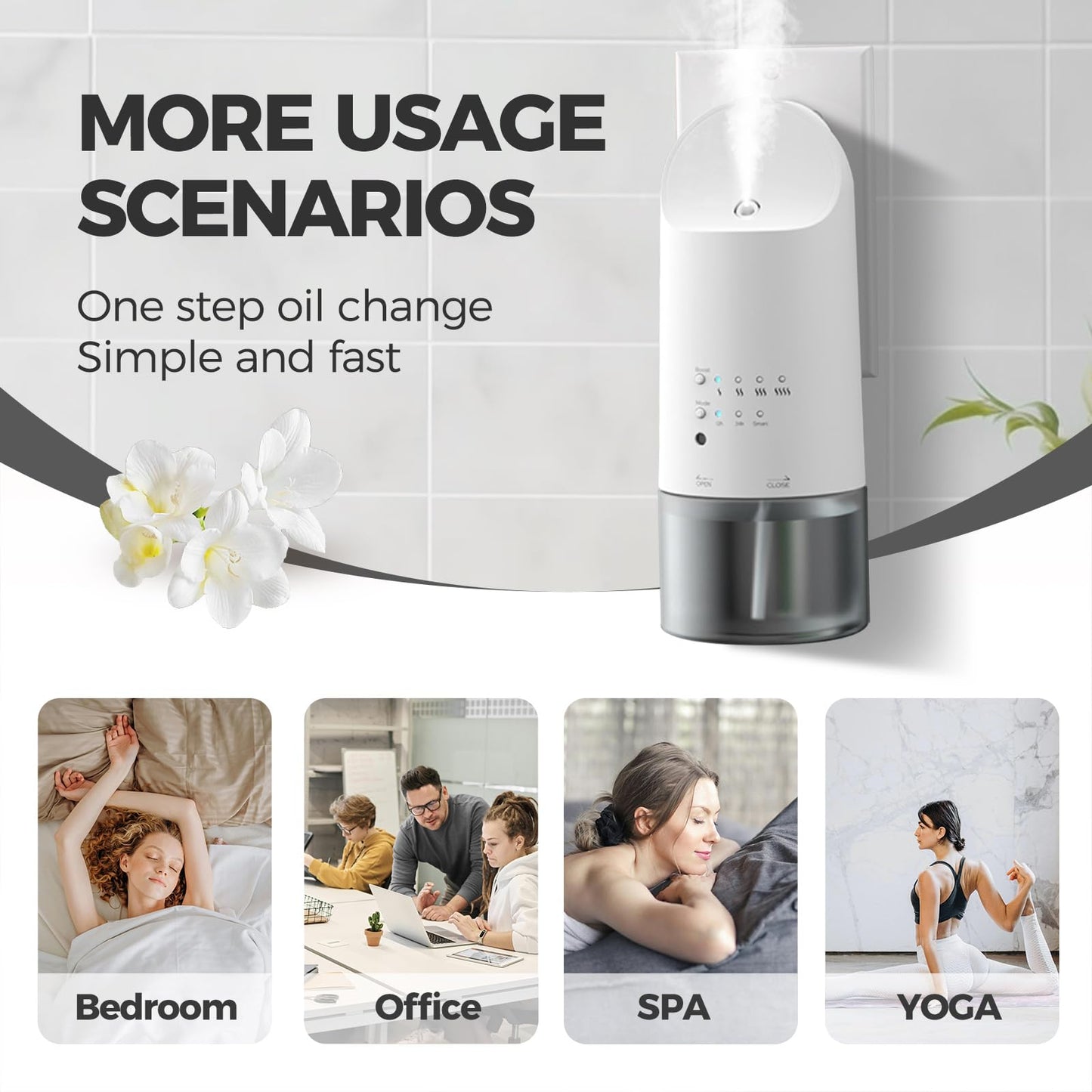 XunliAero Plug-in Waterless Diffuser — 500 sq ft Coverage, Nano Mist, Auto Day/Night, 160 ml