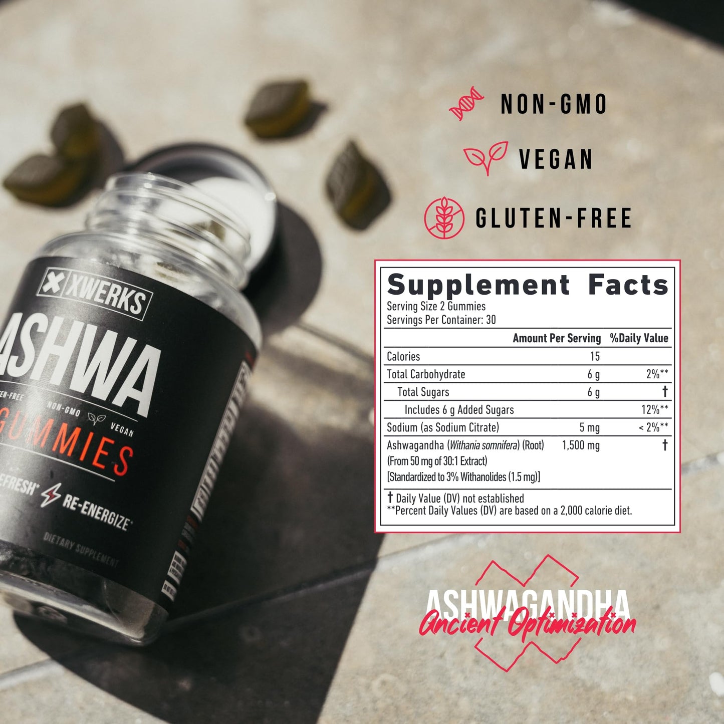 XWERKS Ashwagandha Gummies – Extra Strength 1500mg | Immune Support, Stress Relief & Endurance | 60 Count