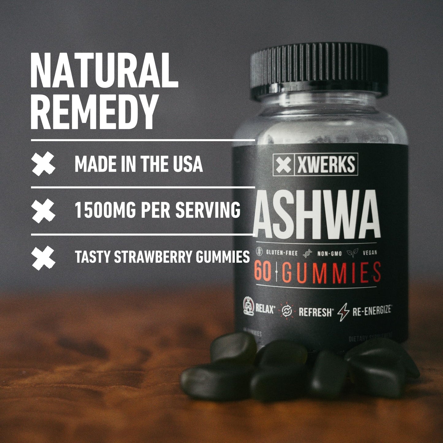XWERKS Ashwagandha Gummies – Extra Strength 1500mg | Immune Support, Stress Relief & Endurance | 60 Count