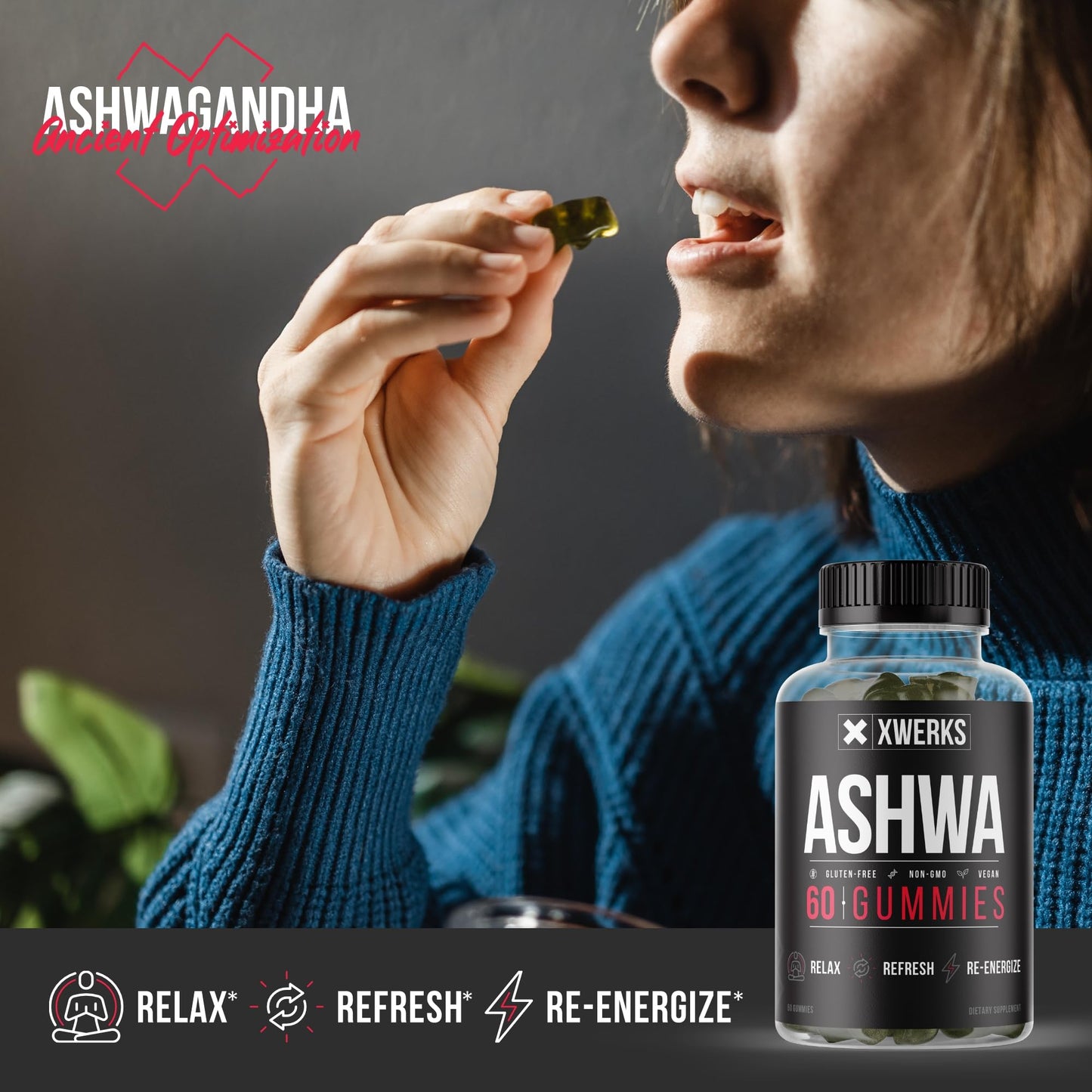 XWERKS Ashwagandha Gummies – Extra Strength 1500mg | Immune Support, Stress Relief & Endurance | 60 Count