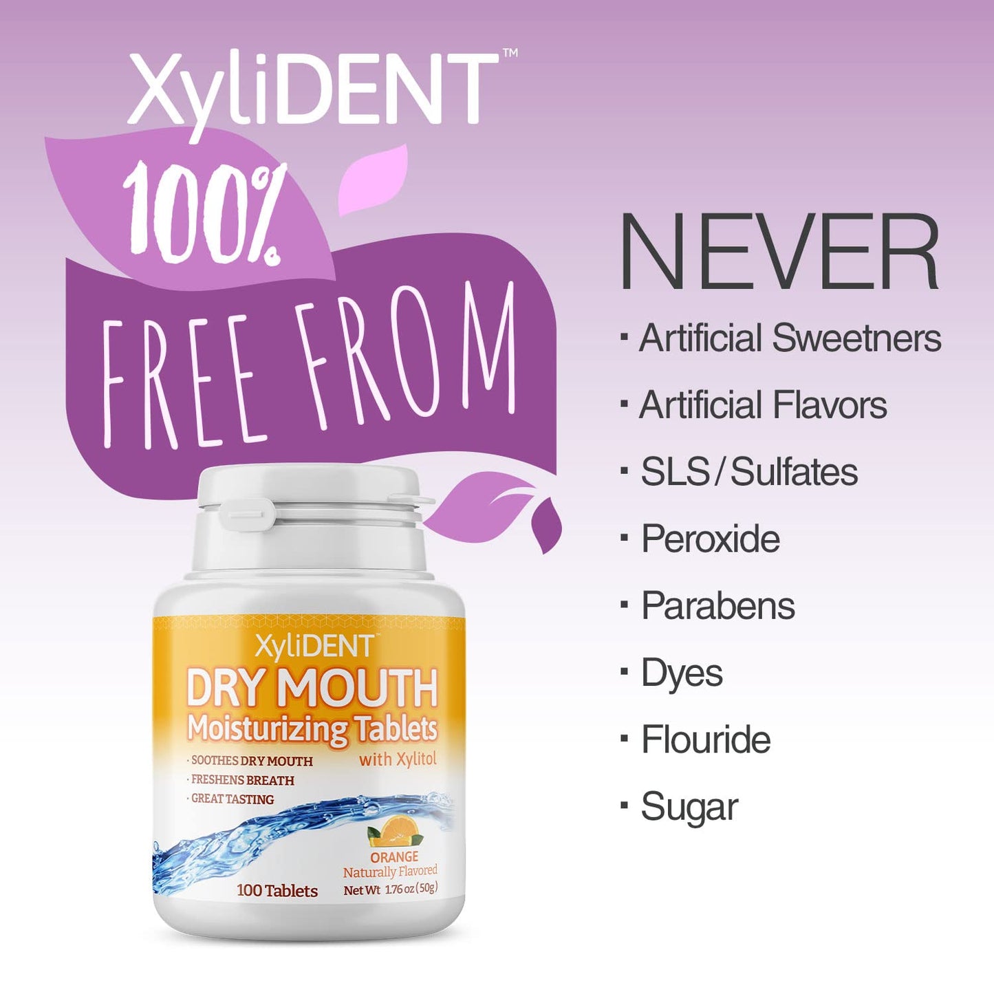 Nature's Stance XyliDENT Xylitol Tablets – Dry Mouth Relief, Orange, 2-Pack (100 Count per Pack)