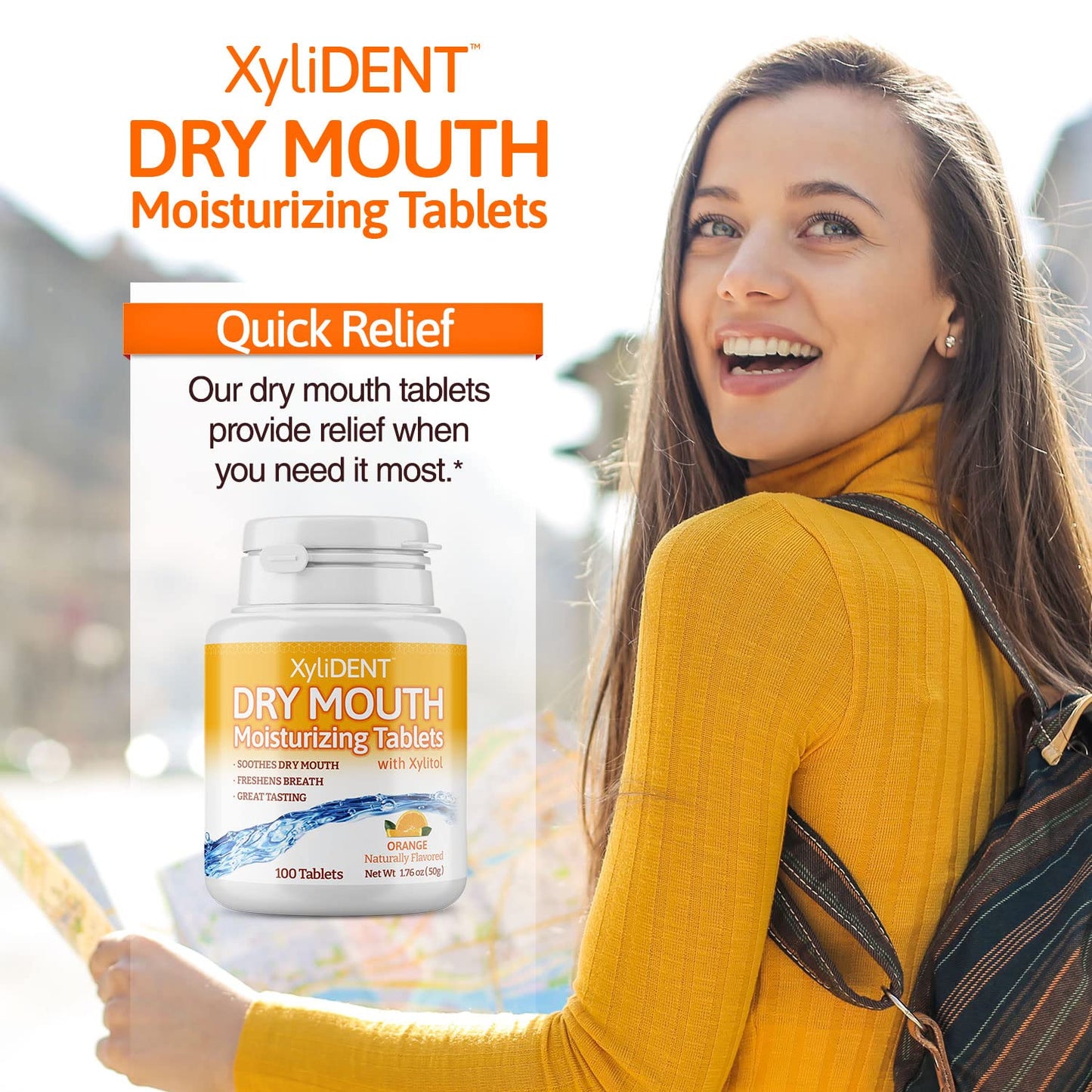 Nature's Stance XyliDENT Xylitol Tablets – Dry Mouth Relief, Orange, 2-Pack (100 Count per Pack)