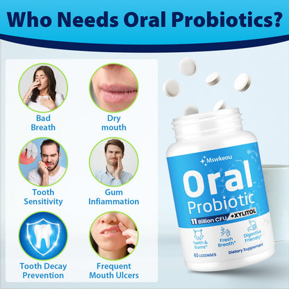 Oral Probiotics for Bad Breath – 11 Billion CFU, Fresh Breath, Teeth & Gums | 60 Lozenges