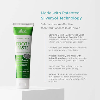 Silver Biotics Tooth Paste | SilverSol 20 ppm Nano-Silver, Winter Mint, Fluoride-Free, 4 oz