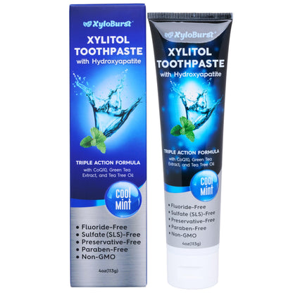 XyloBurst Hydroxyapatite Toothpaste with Xylitol – Fluoride-Free, SLS-Free, Made in the USA, Cool Mint 4 oz