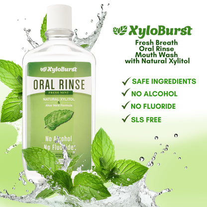 Xyloburst Oral Rinse Mouthwash - Natural Xylitol Mouthwash | Fluoride Free Mouth Wash | Alcohol Free Mouth Wash | Fresh Mint Mouth Rinse | SLS Free