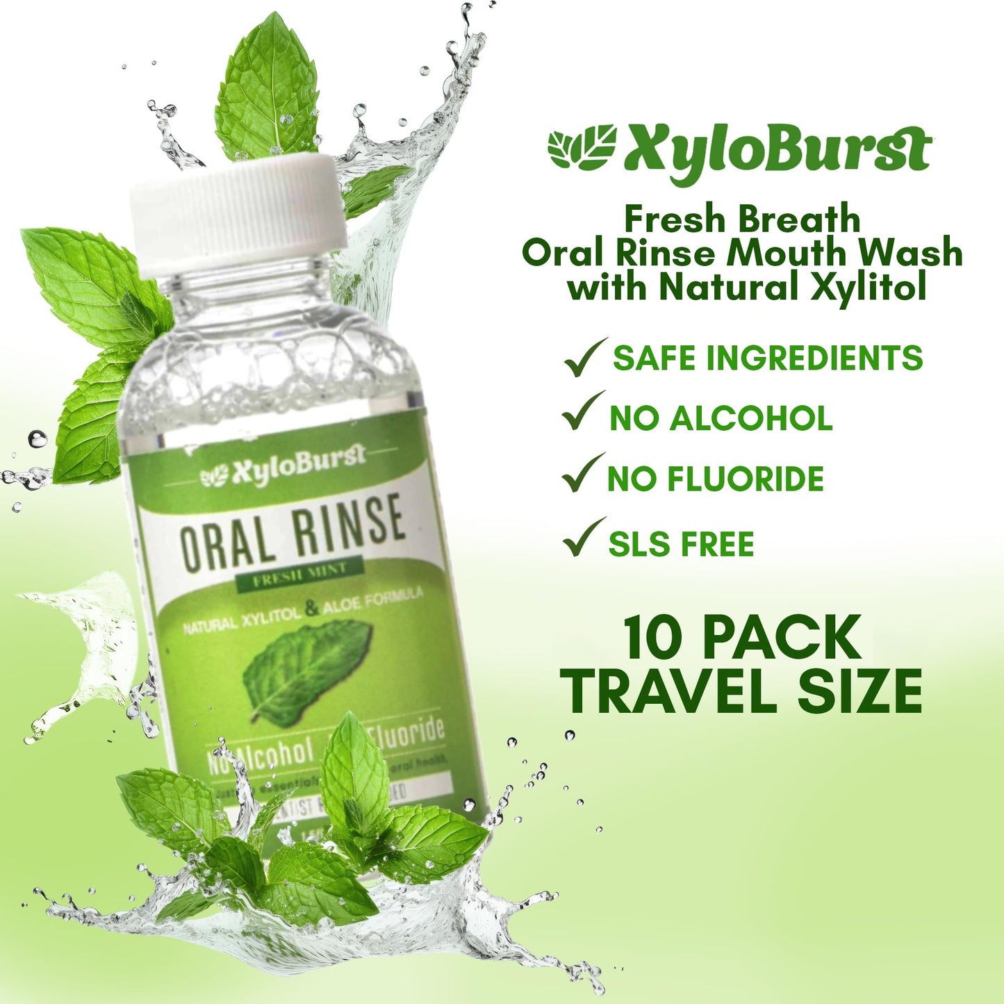 Xyloburst Oral Rinse – Natural Xylitol Mouthwash, Fluoride Free, SLS Free | Travel 10-Pack
