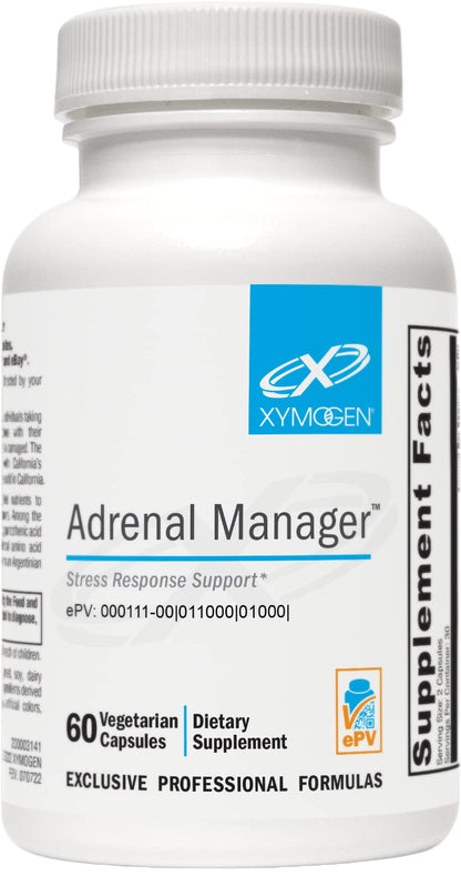 XYMOGEN Adrenal Manager Supplement - Energy, Stress Response + Adrenal Gland Support - with L-Tyrosine, Zinc Chelate, VIT B6, Magnesium, Pantothenic Acid, Rhodiola Rosea (60 Capsules)