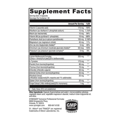 XYMOGEN Adrenal Manager Supplement - Energy, Stress Response + Adrenal Gland Support - with L-Tyrosine, Zinc Chelate, VIT B6, Magnesium, Pantothenic Acid, Rhodiola Rosea (60 Capsules)