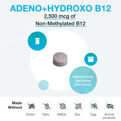 XYMOGEN Adeno+Hydroxo B12 (2,500 mcg) – Quick-Dissolve Lozenges for Cognitive Support