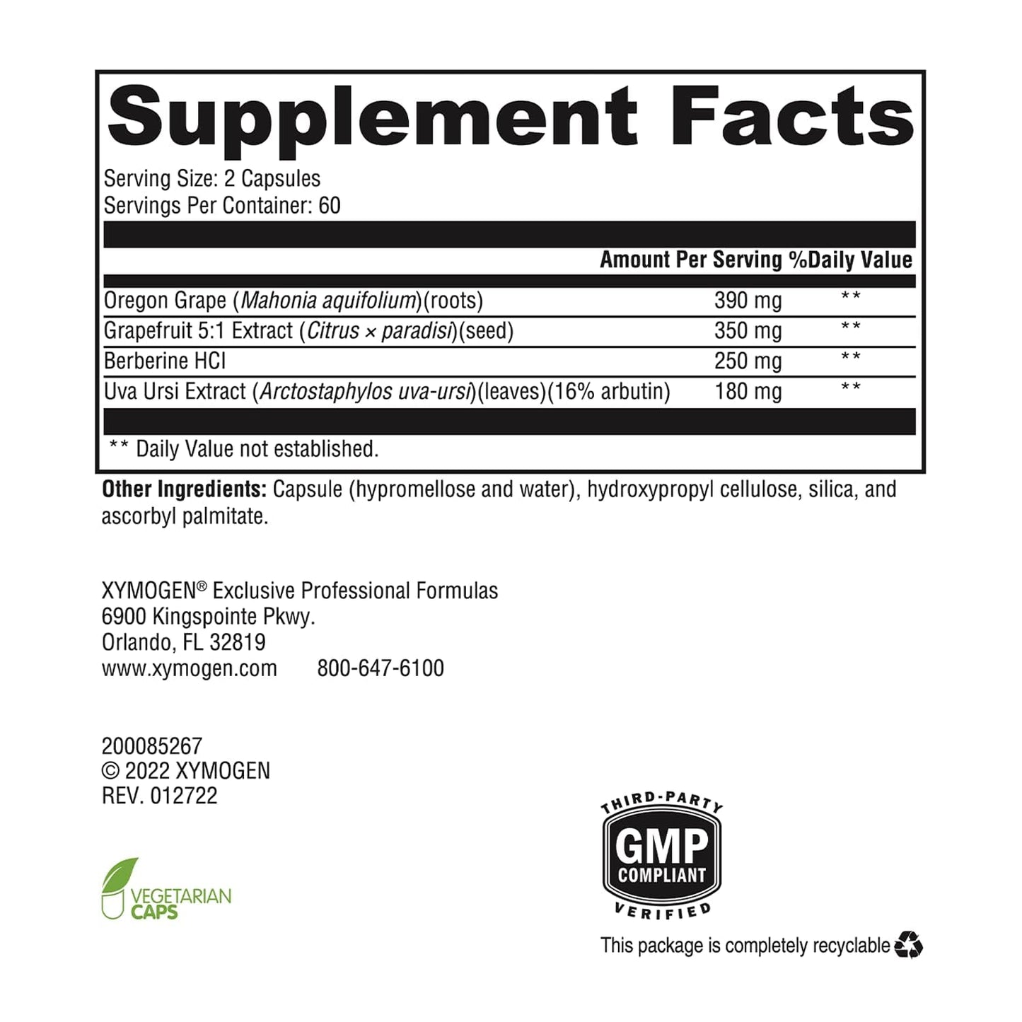 XYMOGEN Berbemycin – Berberine with Oregon Grape Root & Grapefruit Seed (120 Caps)