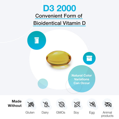 XYMOGEN D3 2000 IU Softgels | Bioavailable Vitamin D3 (50 mcg) for Immune & Bone Health (120 Softgels)