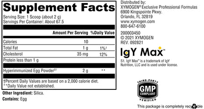 XYMOGEN IG 26 DF Powder with IgY Max – Dairy-Free Immunoglobulin, Vanilla (4.76 oz)