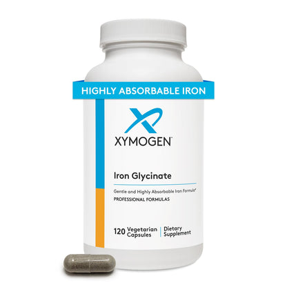 XYMOGEN Iron Glycinate Supplement – Patented Iron BisGlycinate Vitamin - Designed for High Absorption – Supports Hemoglobin & Ferritin Levels – Gentle on Digestion (120 Capsules)