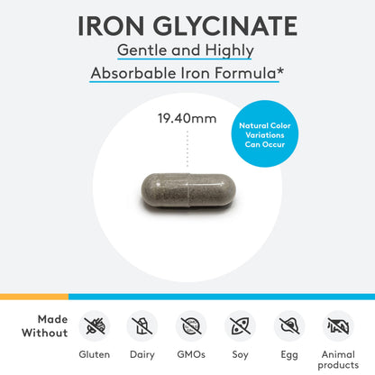XYMOGEN Iron Glycinate Supplement – Patented Iron BisGlycinate Vitamin - Designed for High Absorption – Supports Hemoglobin & Ferritin Levels – Gentle on Digestion (120 Capsules)