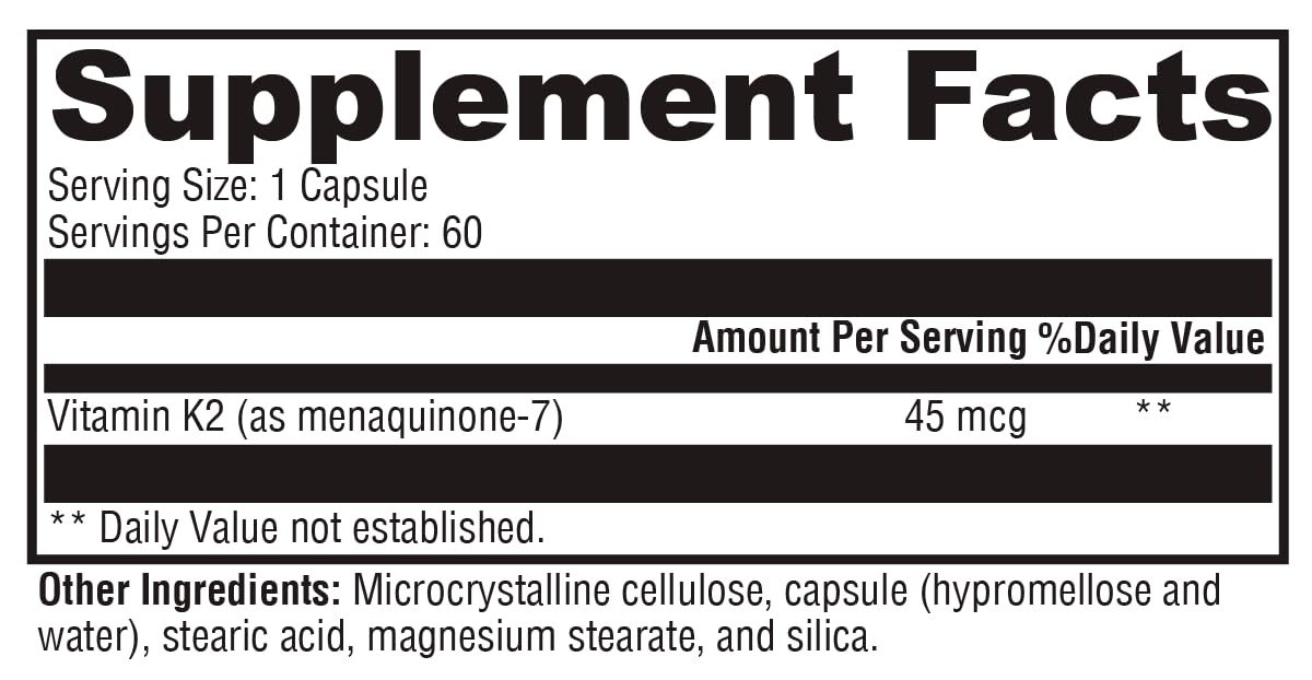 XYMOGEN K2-45 Vitamin K2 MK-7 - Non-GMO Soybeans - Most Bioavailable - 60 Capsules