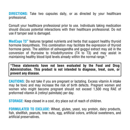 XYMOGEN MedCaps T3 Thyroid Support Formula with Vitamins & Herbs – 120 Capsules
